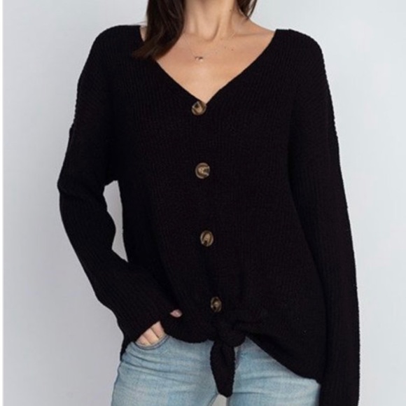 Button Front Tie Sweater - Picture 5 of 6